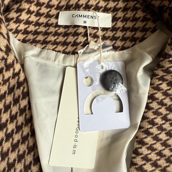 Commense Brown Cream Oversized Houndstooth Blazer Size M Preppy Academia Classic - Picture 3 of 16